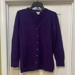 LL Bean - lambs wool blend purple v- neck cardigan- size XL